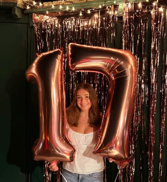 Digital Number 7 Rose Gold Birthday Balloon 40 Inch, Foil Balloons for 7 17 27 70 77 Party Decorations Supplies, Rose Gold Mylar Numbers Balloon for Seven Wedding Anniversary