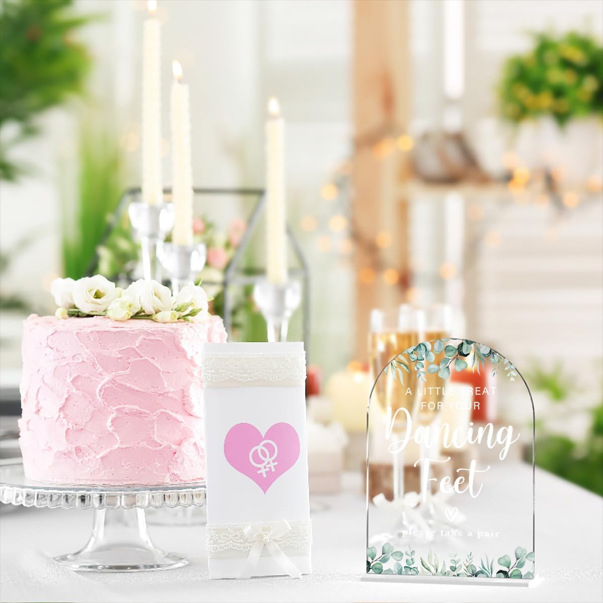 Acrylic Wedding Sign A Little Treat for Your Dancing Feet Signs for Ceremony Modern Calligraphy Arch Acrylic Table Top Signs for Wedding Reception and Event Party Table Decor (Eucalyptus Leaves)
