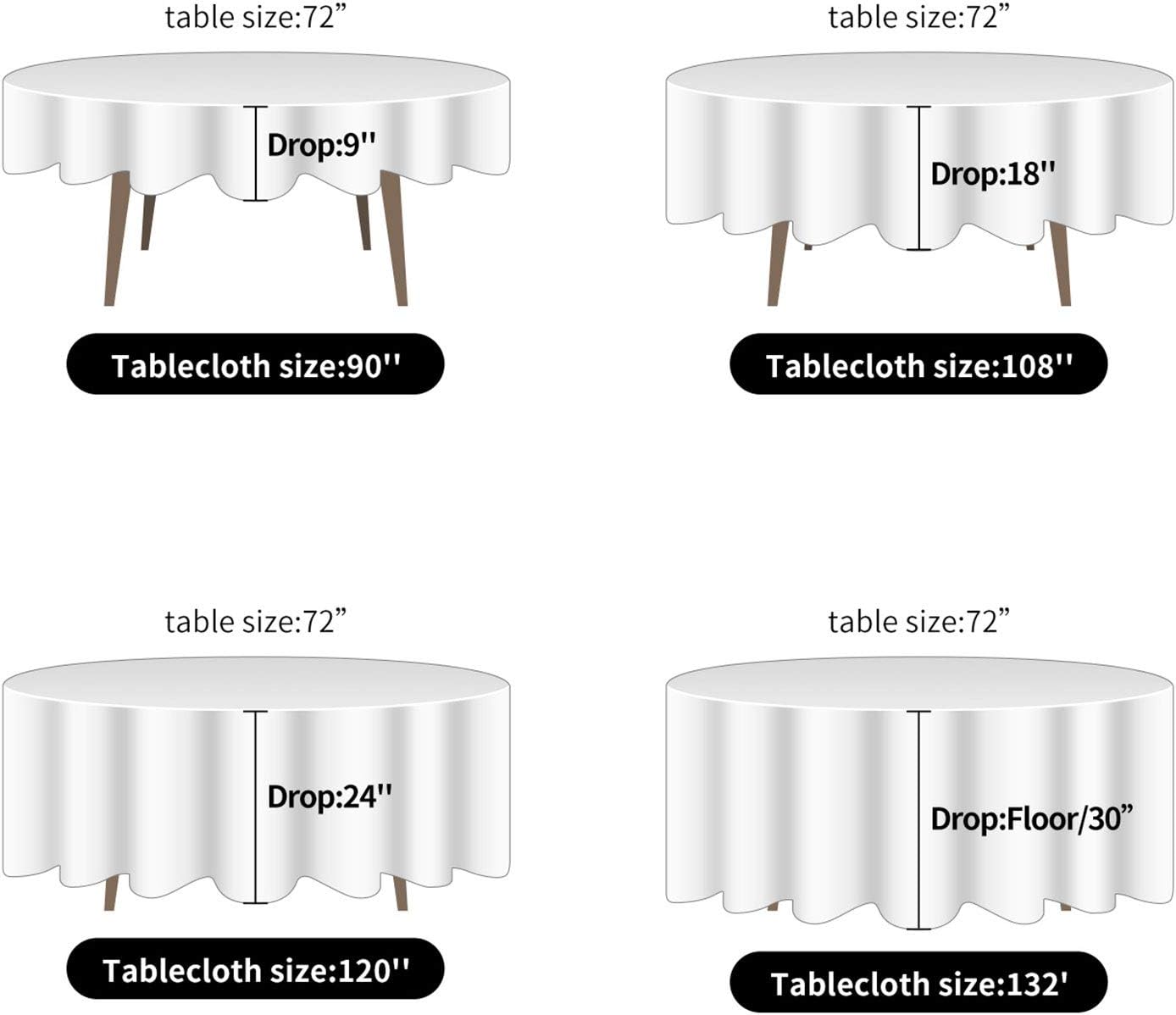 Ascoza 6pack 120 Inch Black Round Tablecloth in Polyester Fabric for Wedding/Banquet/Restaurant/Parties