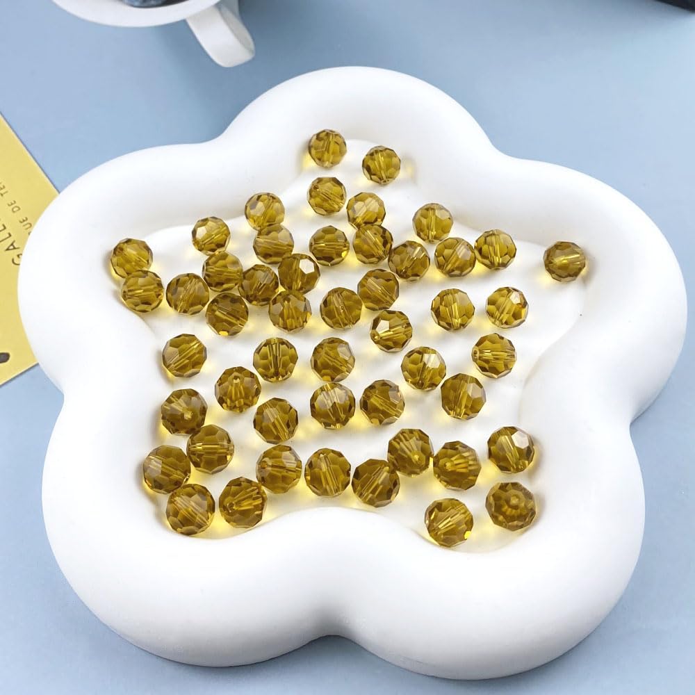 50 PCS 10mm Crystal Glass Beads Round Multiple Faceted Loose Spacer Glass Beads for DIY Handcrafte Bracelet Necklace Earring Jewelry Making(Amber)