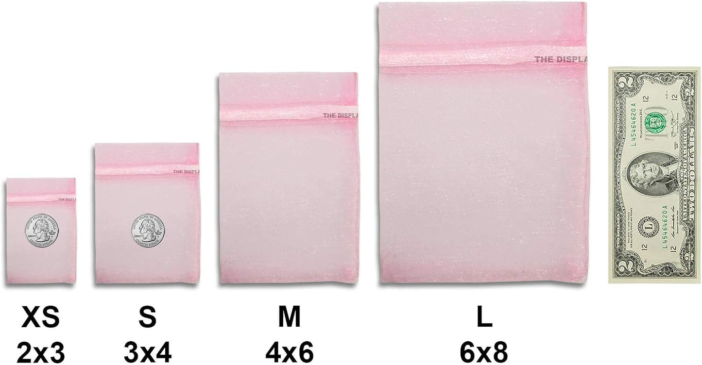 TheDisplayGuys 48-Pack 3x4 Pink Sheer Organza Gift Bags with Drawstring, Jewelry Candy Treat Wedding Party Favors Mesh Pouch
