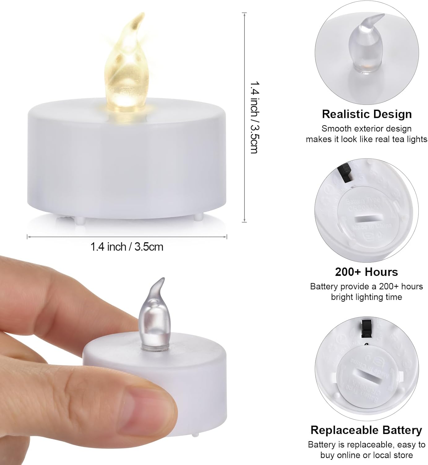 Battery Operated Tea Light Candles:200 Pack Flameless LED Realistic Flickering Candles 200+ Hours Electric Fake Candle in Warm Yellow Ideal for Party, Wedding, Birthday, Gifts and Home Decoration