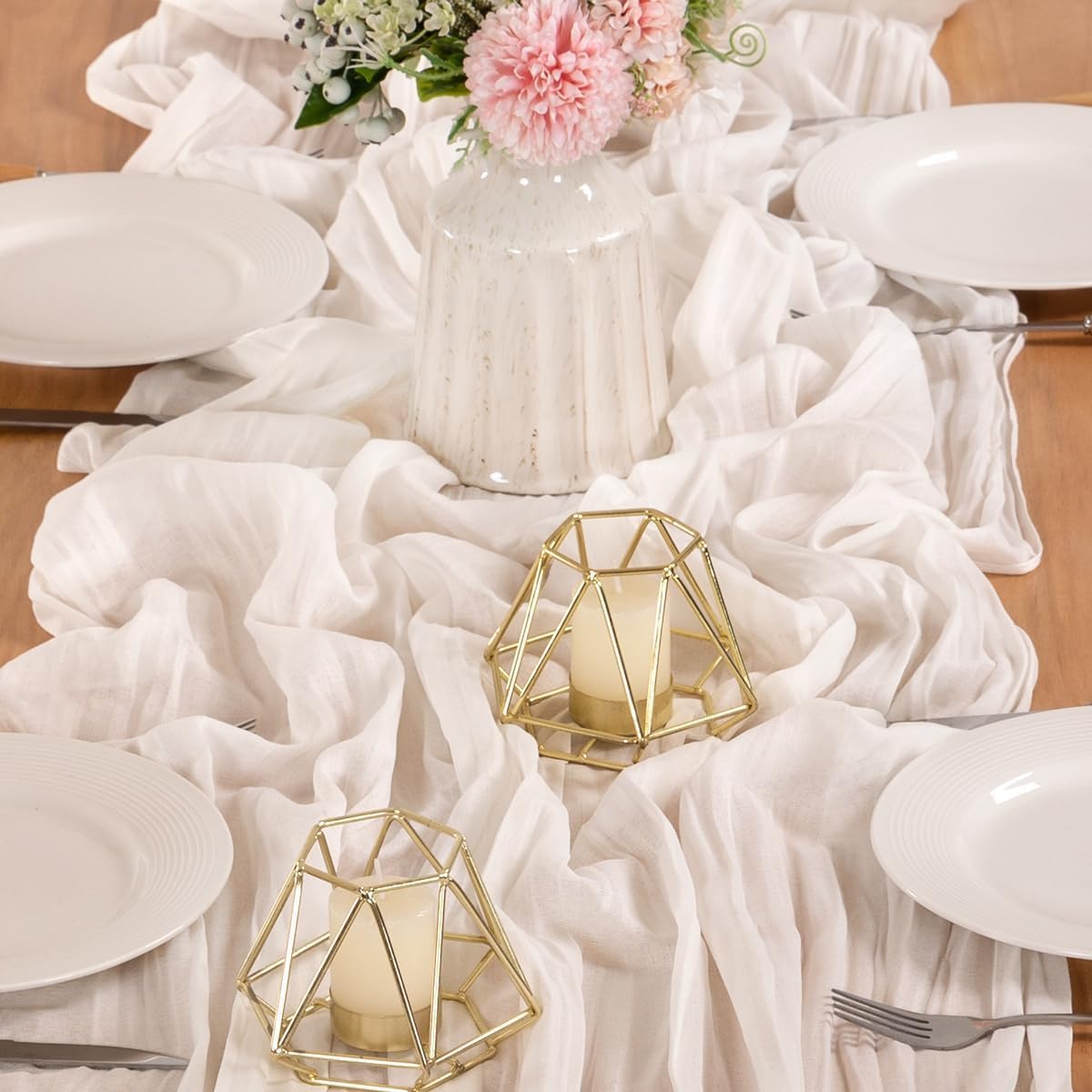 MLMW 4 Pack Ivory White Table Runner Cheesecloth Boho Gauze Rustic Cheese Cloth Table Runner 160 inch Sheer 13.3ft for Thanksgiving Wedding Party Baby Bridal Shower Birthday