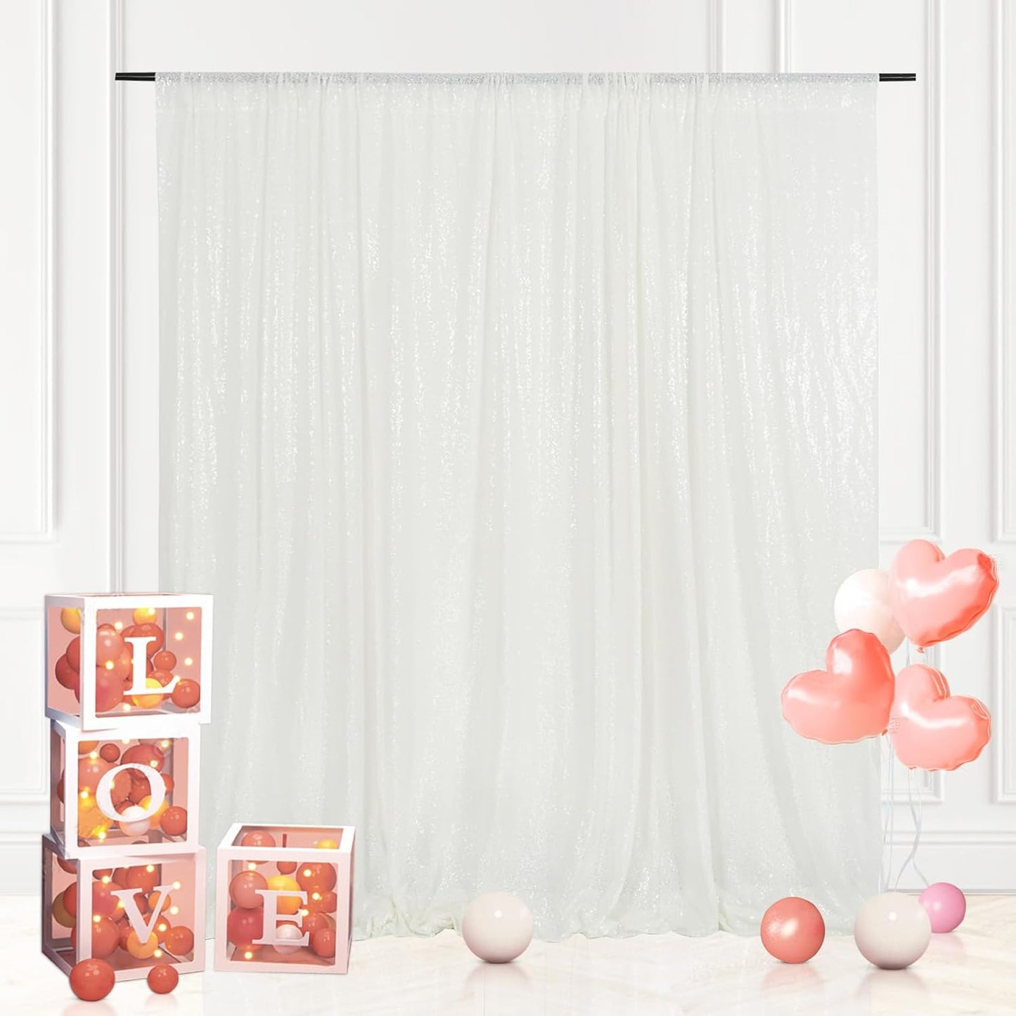 Eternal Beauty White Sequin Backdrop, 6x8 Ft Glitter Background Curtains for Christmas Shimmer Photography Party Wedding Birthday Back Drop Decor