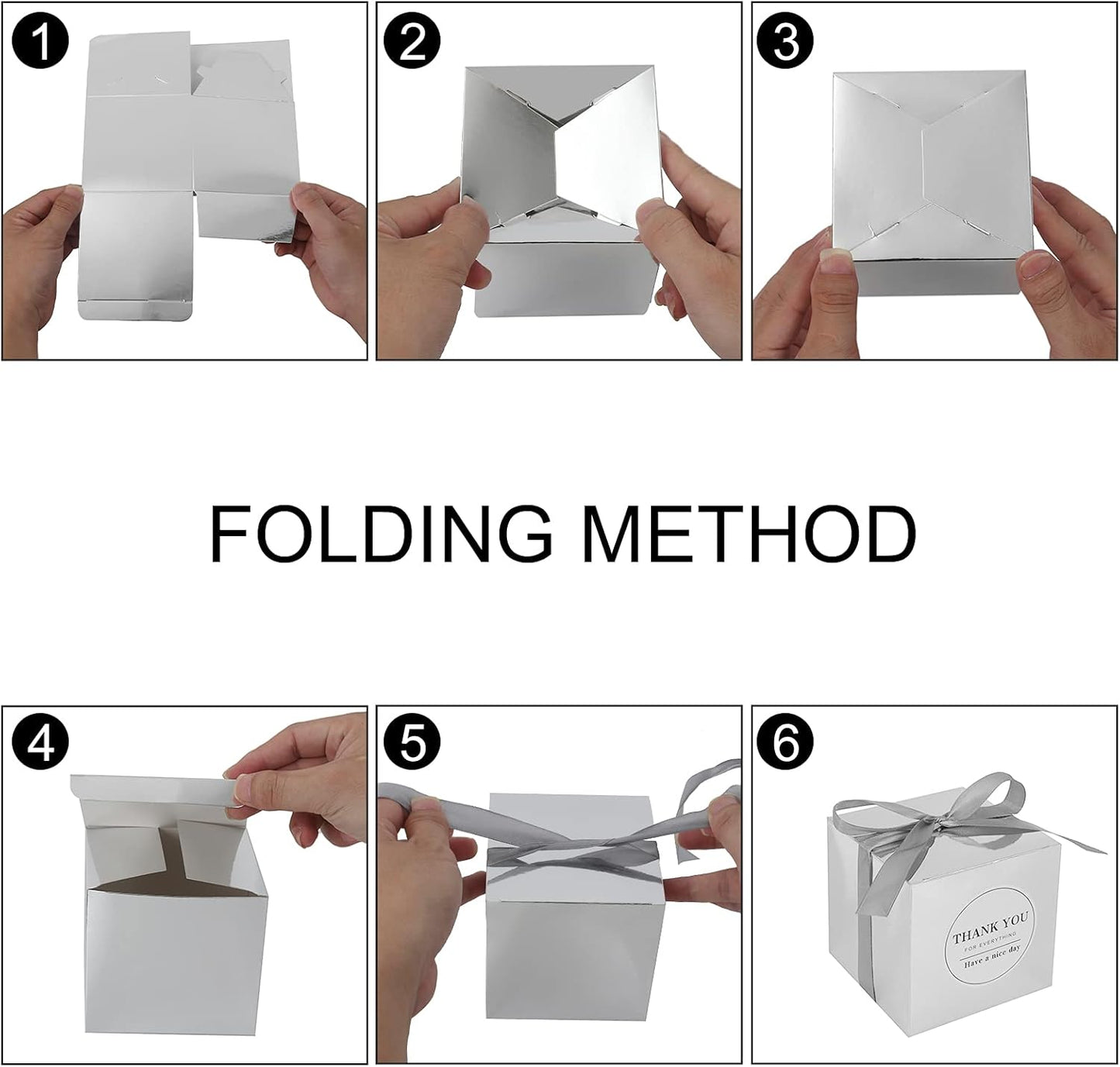 COTOPHER Small Gift Boxes 100 Pack 4x4x4 inches Silver Gift Boxes with Lids for Gifts, Crafting, Wedding Party Favor, Cupcake Boxes, Candy, Bridesmaids Proposal Box with Ribbons and Stickers (Metallic