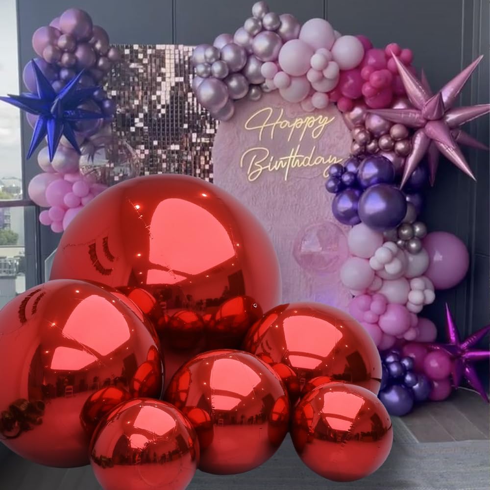 6 PCS Red Mirror Balls Inflatable Beautiful Decorative Spheres for Events & Gardens - Easy Setup & Storage