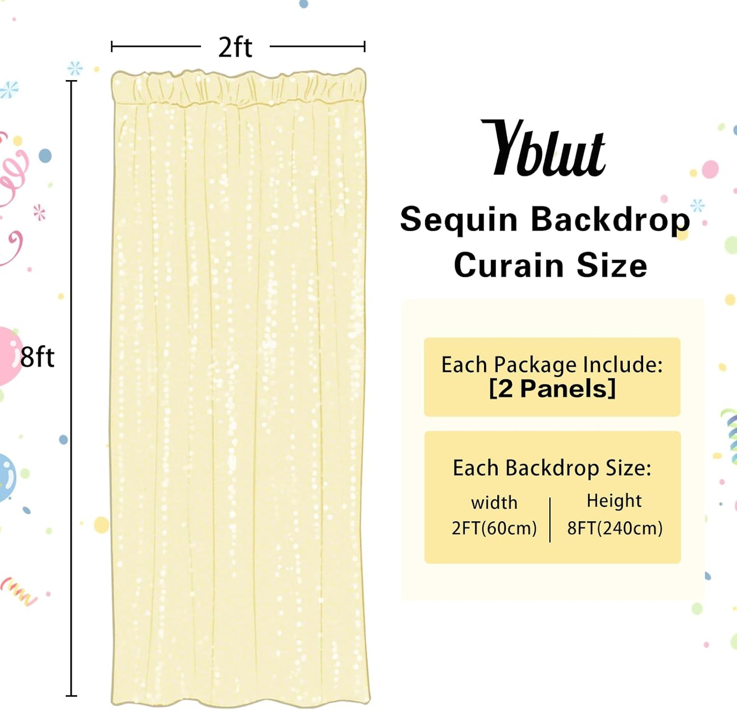 Champagne Sequin Backdrop Curtain 2 Pieces 2FTx8FT Glitter Photography Backdrop for Party Wedding Birthday Christmas Decorations