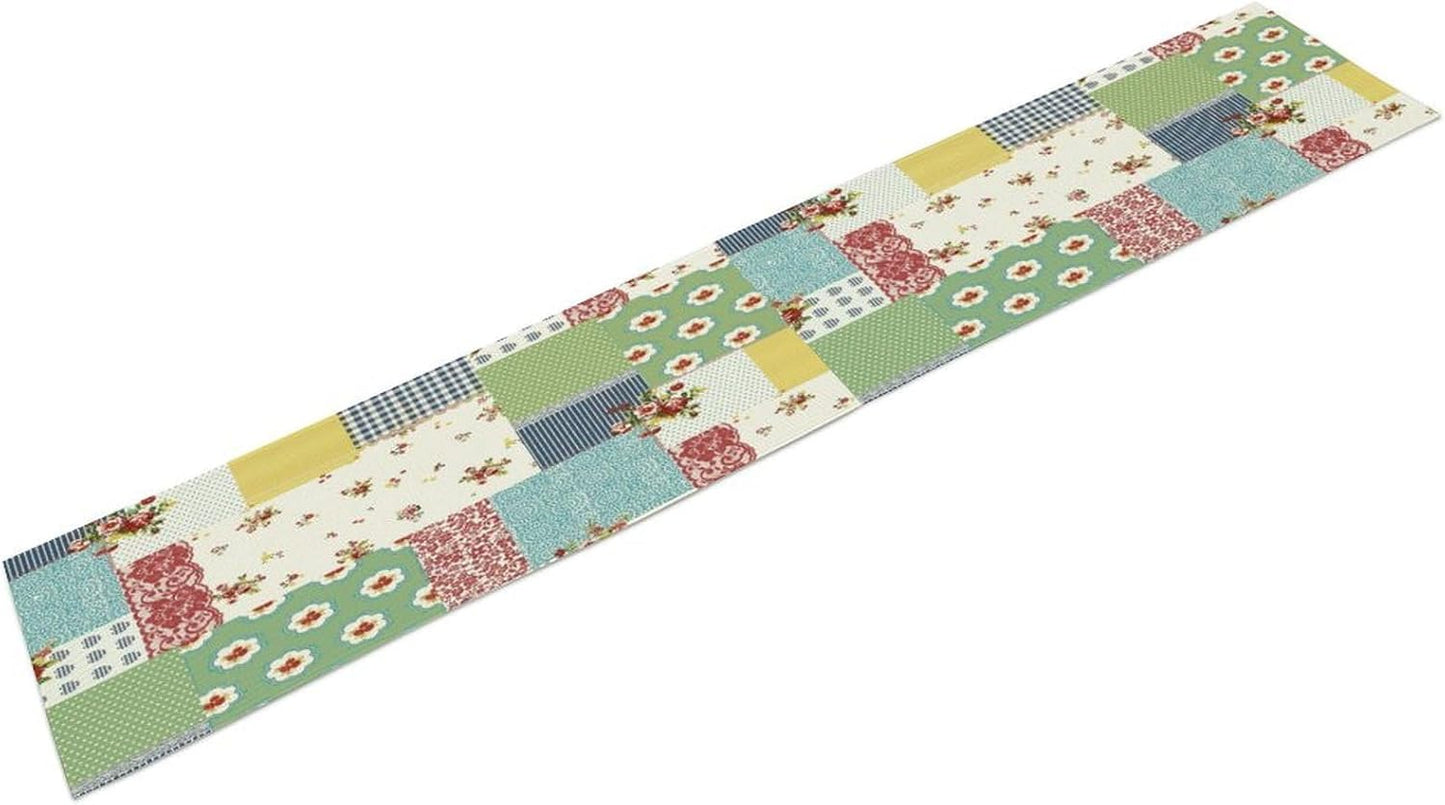 Patchwork Boho Table Runner,Vintage Colorful Floral Plaid Polka Dot Print Tablecloth Burlap for Hotel Indoors Outdoor Dining Room Kitchen Home Decor,W13X L70 in