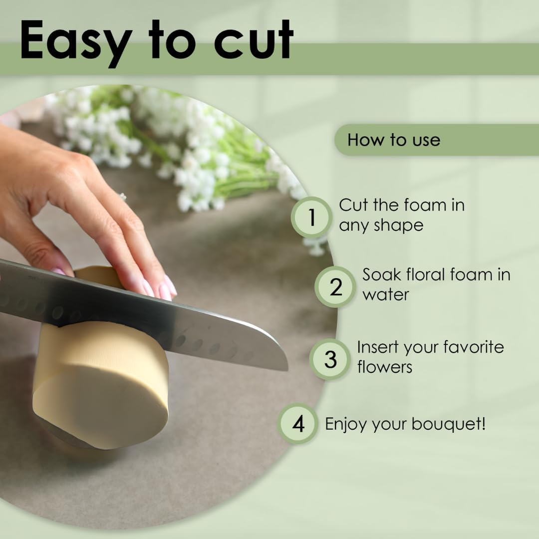 XCEL Floral Foam Block Unlike Any Other - Reusable Floral Blocks Flower Foam for Artificial Flower Arrangements (Cream - 3" x 3" Round (10 Pack))