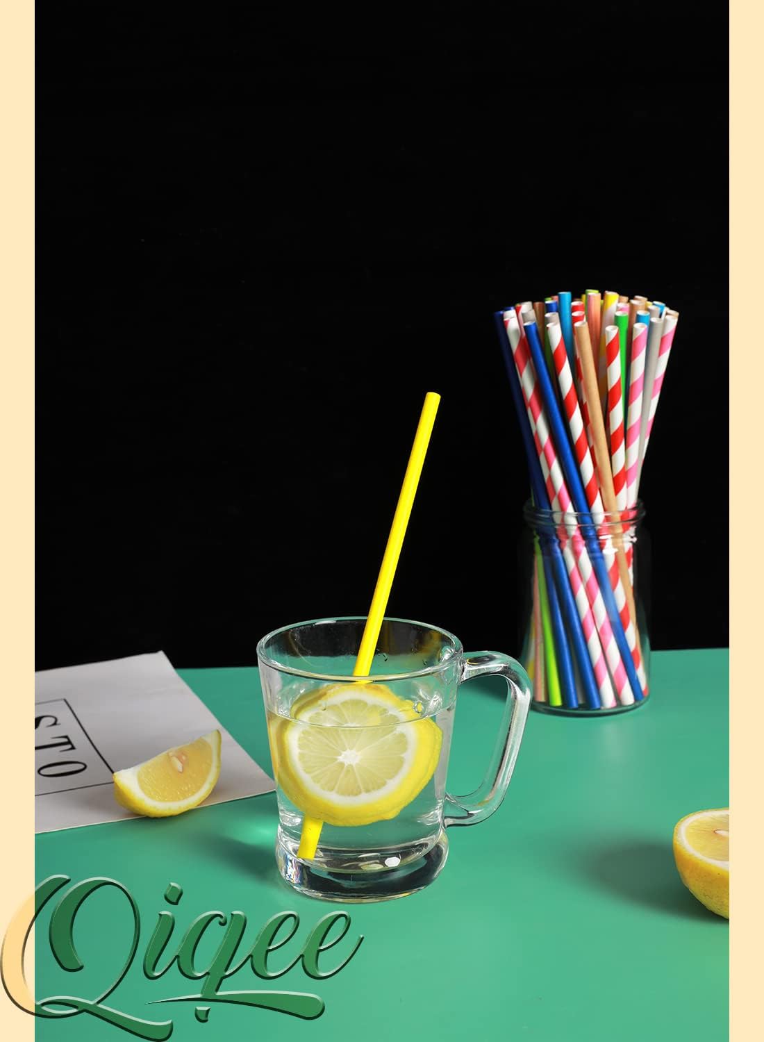 Rainbow Paper Straws - 150 Pack Disposable Straws in Bulk (15 Solid Colors) by qiqee