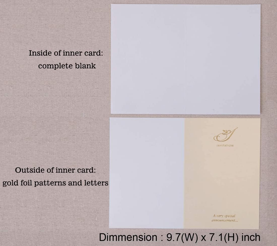 Hosmsua 5.12x7.2 50PCS Blank Wedding Invitations Kit Laser Cut light Gold Hollow Foil Flora Lace Sleeve Pocket with Envelopes for Quinceanera Wedding Invitation