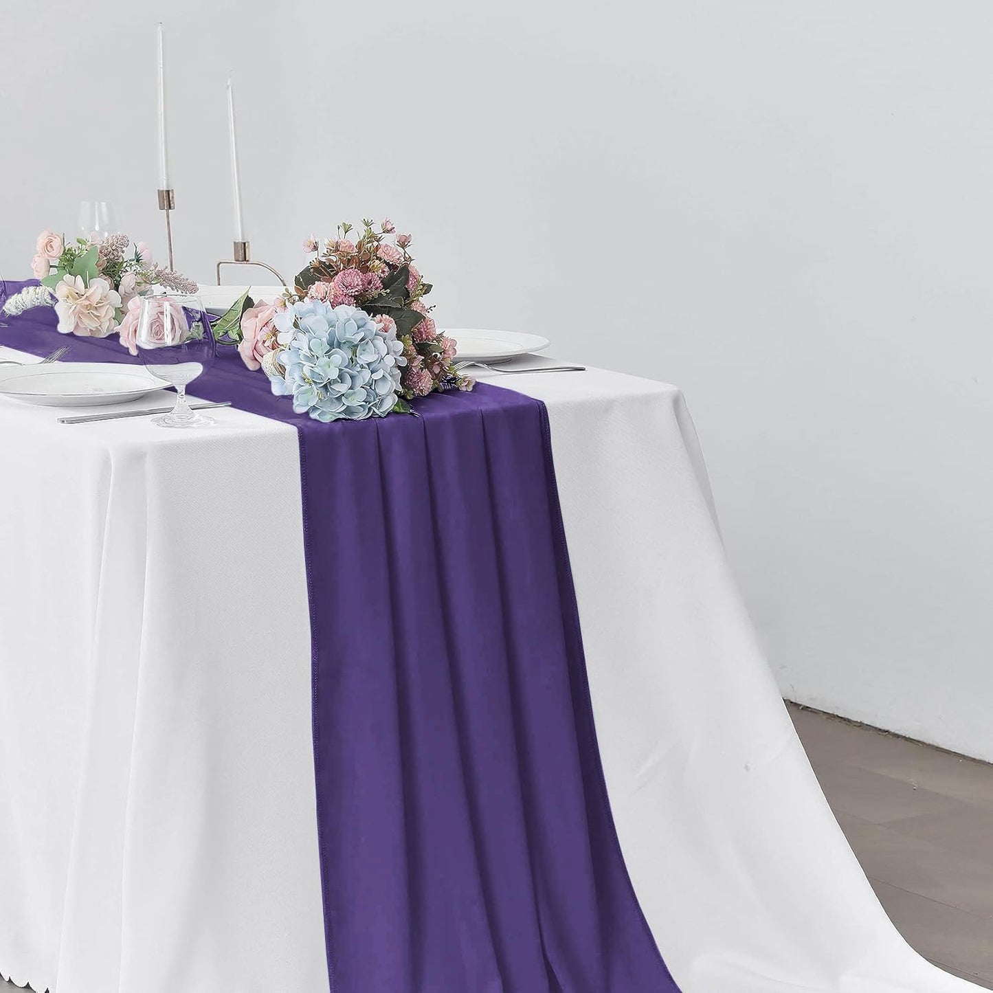 2 Pack 10Ft Chiffon Purple Table Runner Sheer 29x120 Inch for Romantic Wedding Decor Bridal & Baby Shower Birthday Rustic Party Decoration