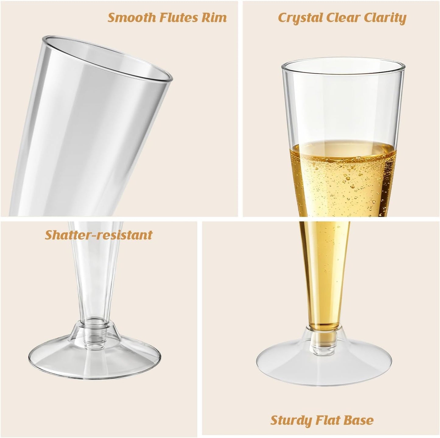 100 Pack Clear Champagne Flutes Plastic Wine Glasses Disposable, 4.5 Oz Transparent Mimosa Glasses for 2025 Wedding Birthday Party Supplies, Bulk Toasting Cocktail Cups