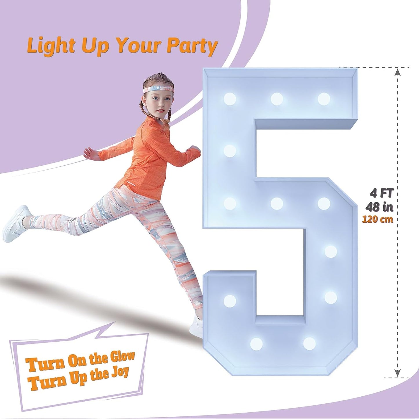 4FT Marquee Light Up Numbers 5 – Cool White LED, Easy to Assemble Foam Board with Back Support, Large Marquee Light Up Numbers for Birthday, Wedding, Party, Anniversary, Baby Shower Decor