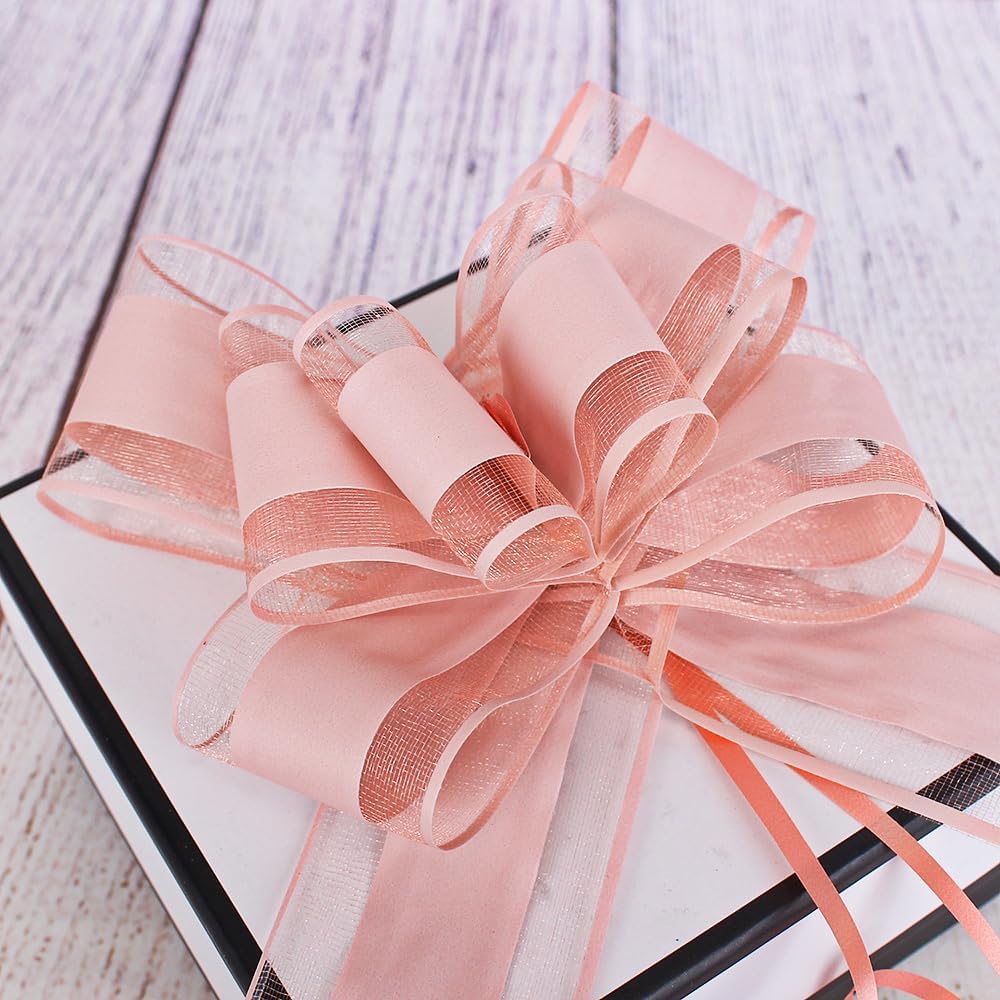 WEWILUCK Pull Bows for Presents - Large Light Pink Gift Bows for Gift Baskets, Flower Paper Wrapping, Ideal for Women, Party, Valentines Day, and More(6 inches, 15PCS)