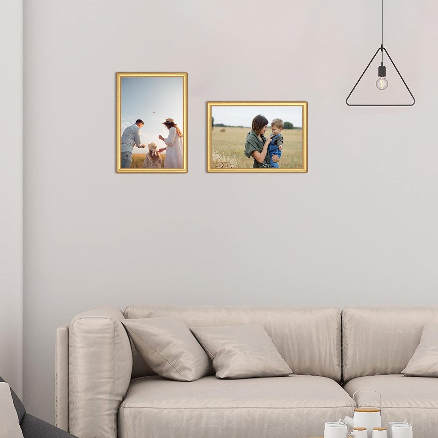 3.5x5 Picture Frame Matte Gold Modern Simple Thin Aluminum Metal Photo Frame with HD Real Glass, Display for Tabletop and Wall Collage. (2 Pack)