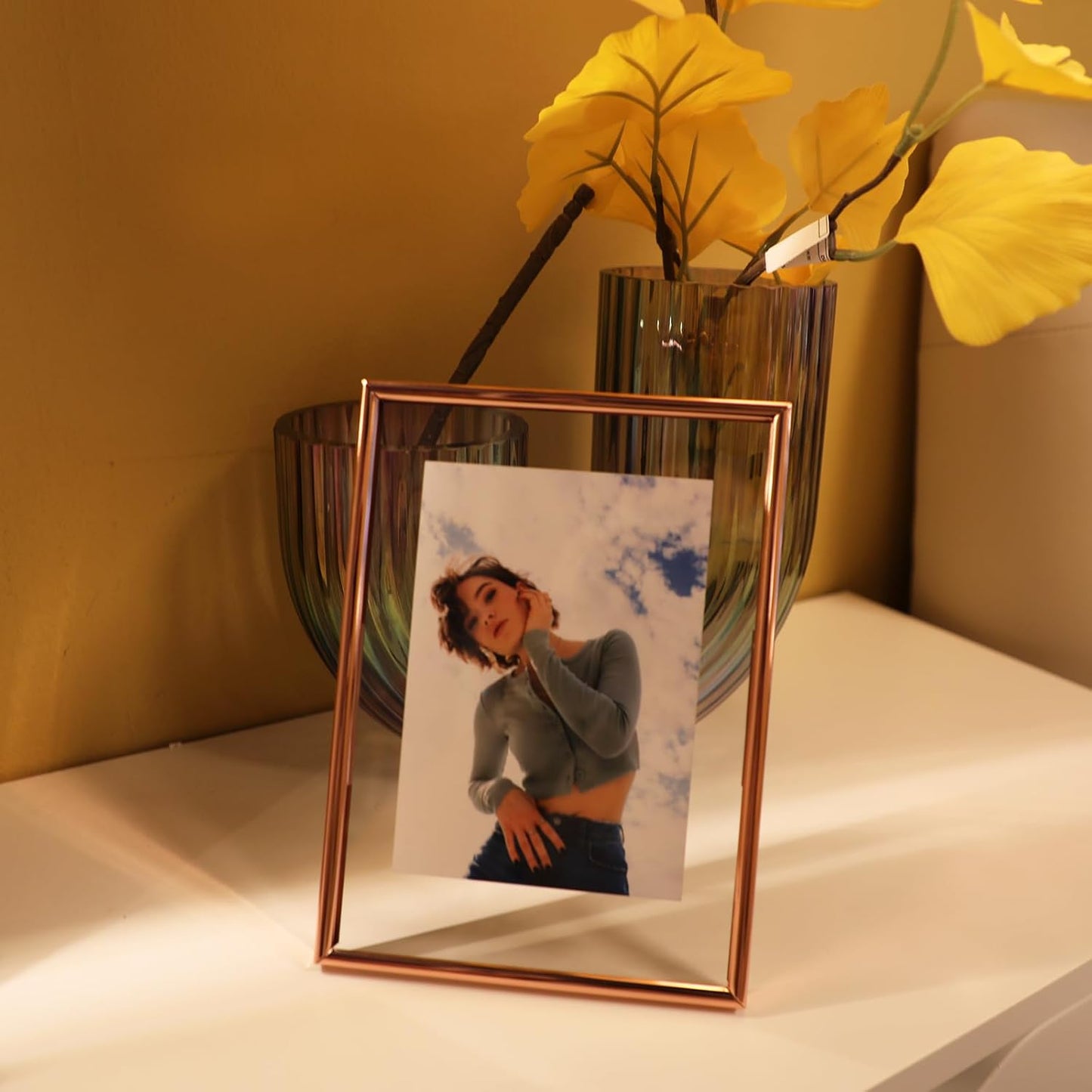 Rose Gold Floating Frame (5"x7",Vertical) with “Heart”, For Picture 4x6,3x5, 2x3, Classy Gift For Mother's Day, Home or Wedding…