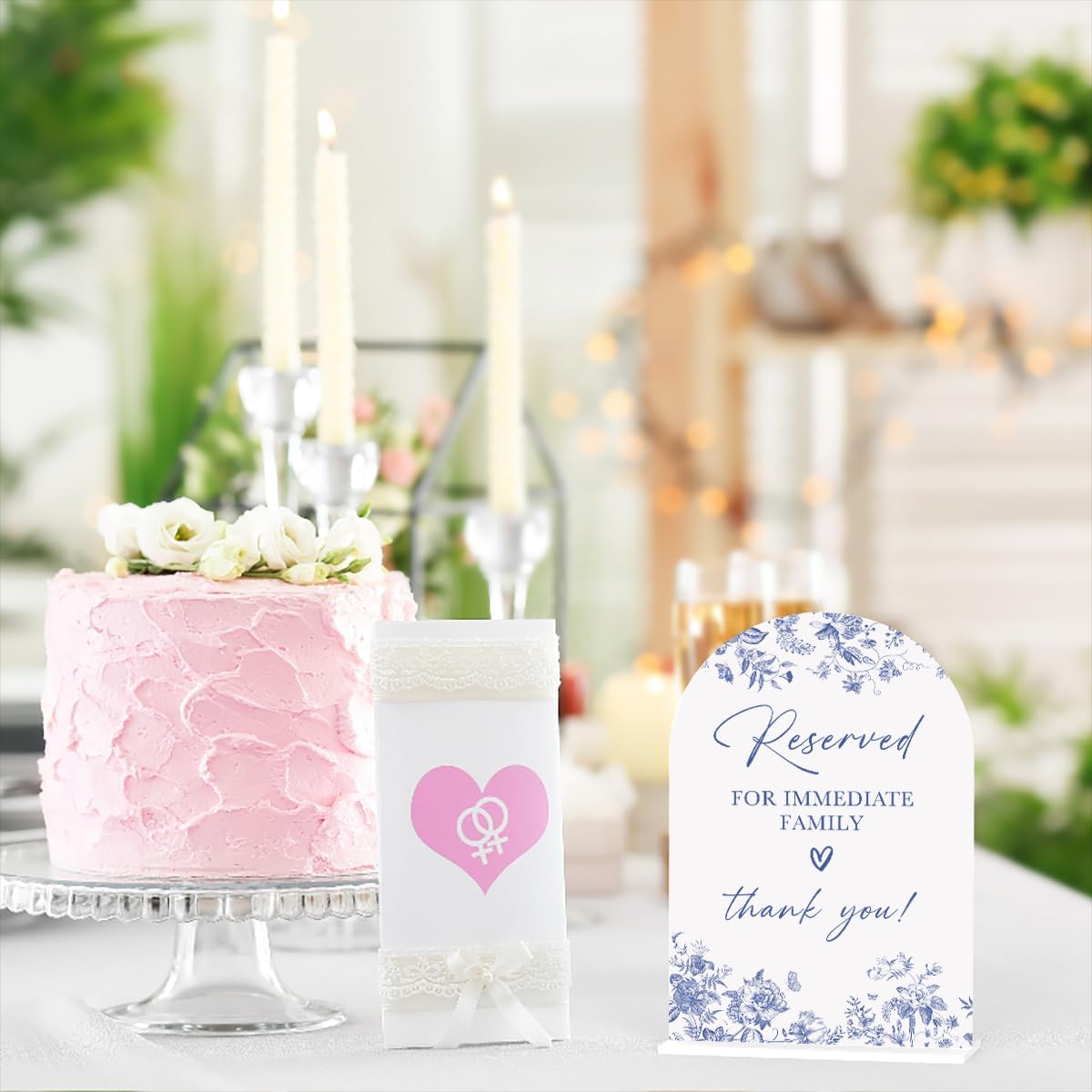 Acrylic Wedding Signs, Dusty Blue Wedding Decor, Blue Weddings Decor, Reserved for Immediate Family Signs for Reception, Modern Arch Acrylic Table Top Sign for Weddings Parties Dinners (White)