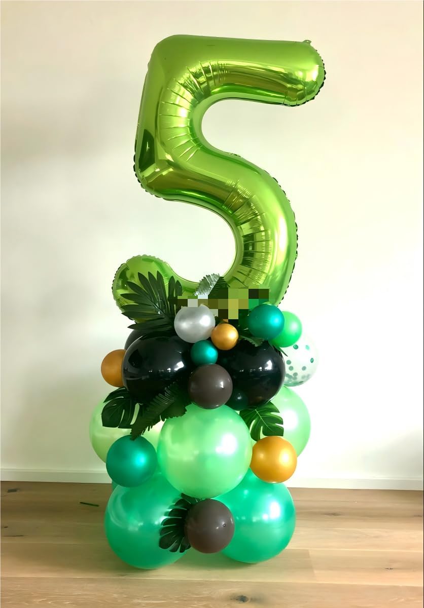 Light Green 40 Inch Large Number 5 Birthday Balloon, Five 5th 15 25 35 50 55 Birthday Celebration Decorations, Light Green Foil 5 Mylar Helium Balloons Girl Boy Anniversary Party Supplies