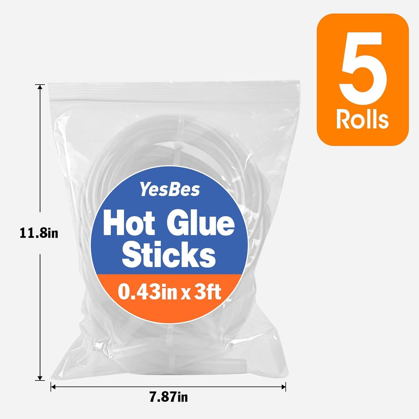 5 Rolls Hot Glue Sticks, Full Size 3 FT Long x 0.43" Diameter Glue Sticks for Glue Gun, Widely Used in Wood, Metal, Glass, Plastic, and More
