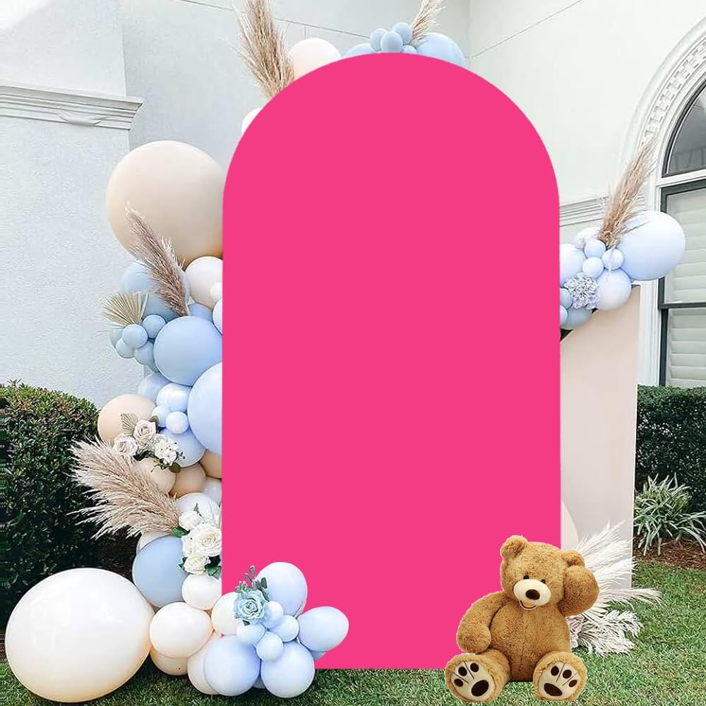 Hot Pink 7.2ft Arch Backdrop Cover - Round Top Chiara Double Sided for Wedding, Baby Shower, Birthday Party - Balloon Arch Spandex Decorations