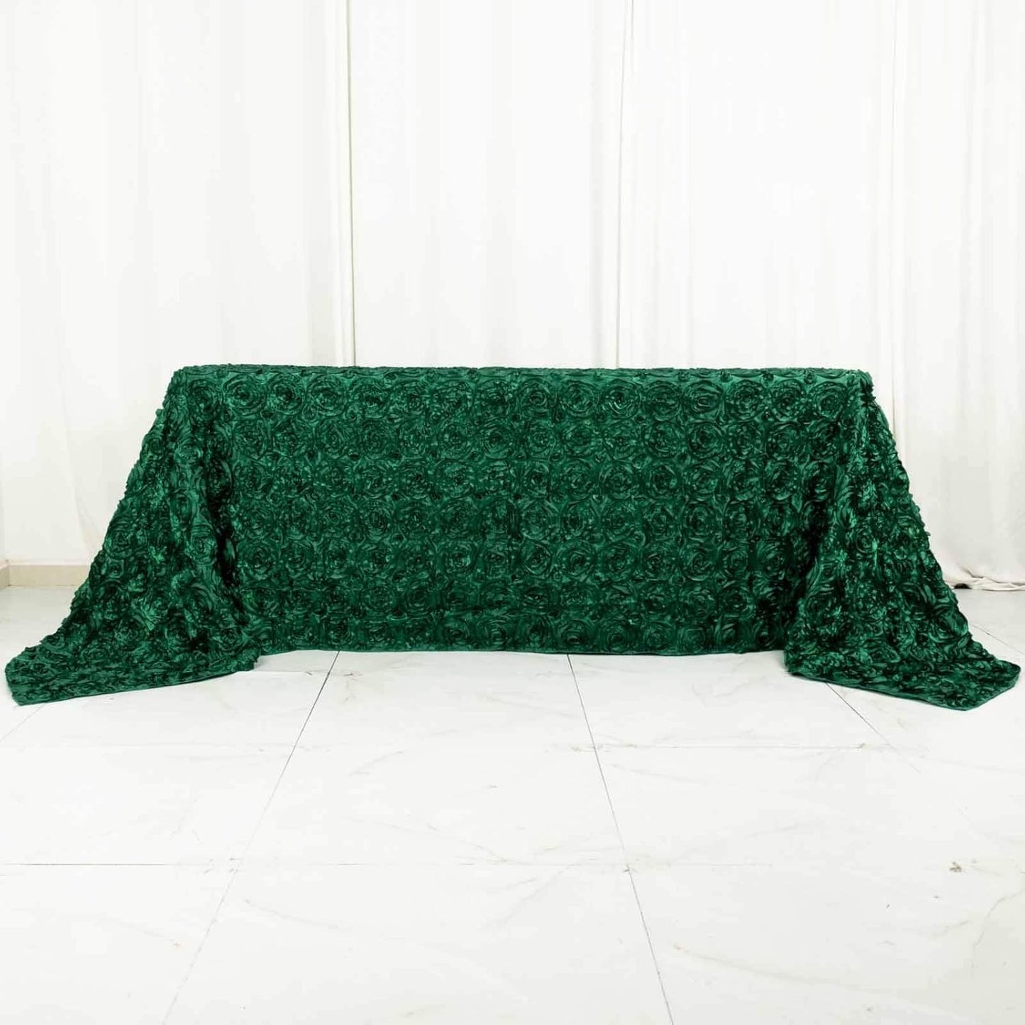 Efavormart 90"X132" Hunter Emerald Green Grandiose 3D Rosette Satin Rectangle Tablecloth for Wedding Party Event