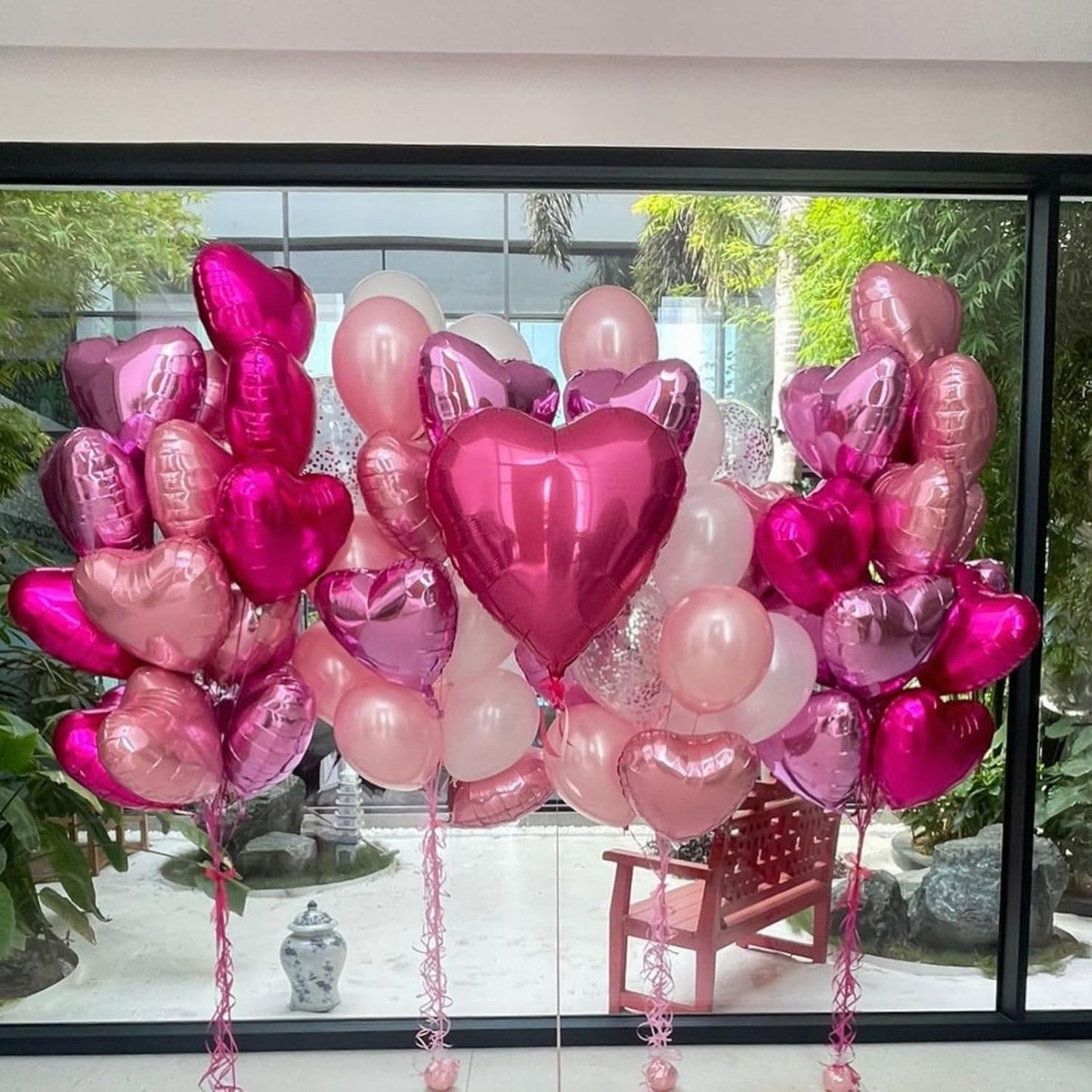 12 Pcs Heart Balloons, 18 inch Pink Heart Shaped Balloons, Big Helium Balloon,Love Foil Balloon for Wedding Baby Shower Anniversary Backdrop Valentine Party Decoration