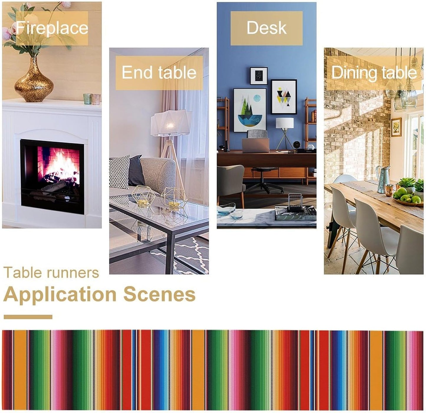 Mexican Table Runner,Colorful Stripe Art Table Runner for Kitchen Dining Table Home Party Decoration 13x72 Inch