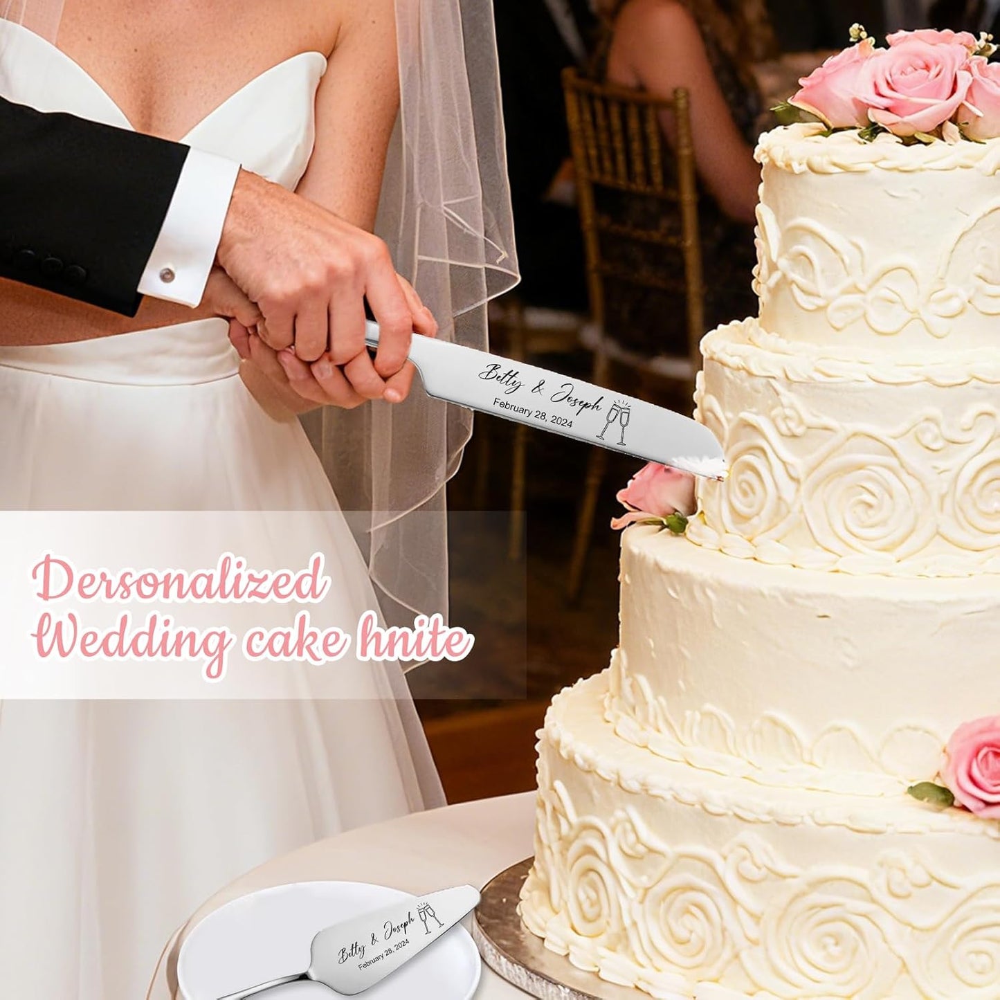 Personalized Wedding Cake Knife and Server Set Stainless Steel Cake Cutter Server Engraved Cake Cutting Set for Wedding Anniversary Engagement Birthday Gifts