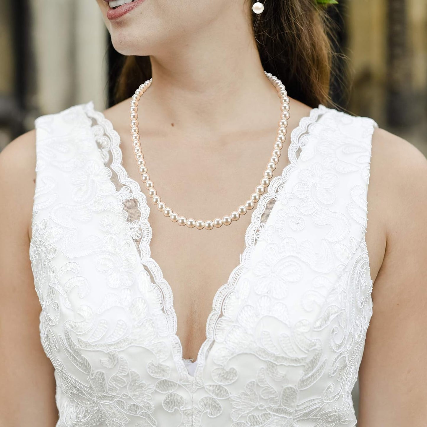 4 Pcs 1920s Faux Pearl Costume Jewelry Set for Women Halloween Simulated Necklace Bracelet Earrings for Wedding