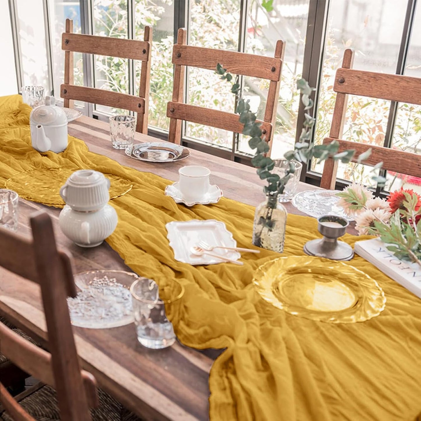 2 Pack Cheesecloth Table Runner 10Ft Christmas Gauze Boho Table Runners for Wedding Decor Bridal Shower Decorations Baby Shower Party(35" x 120")