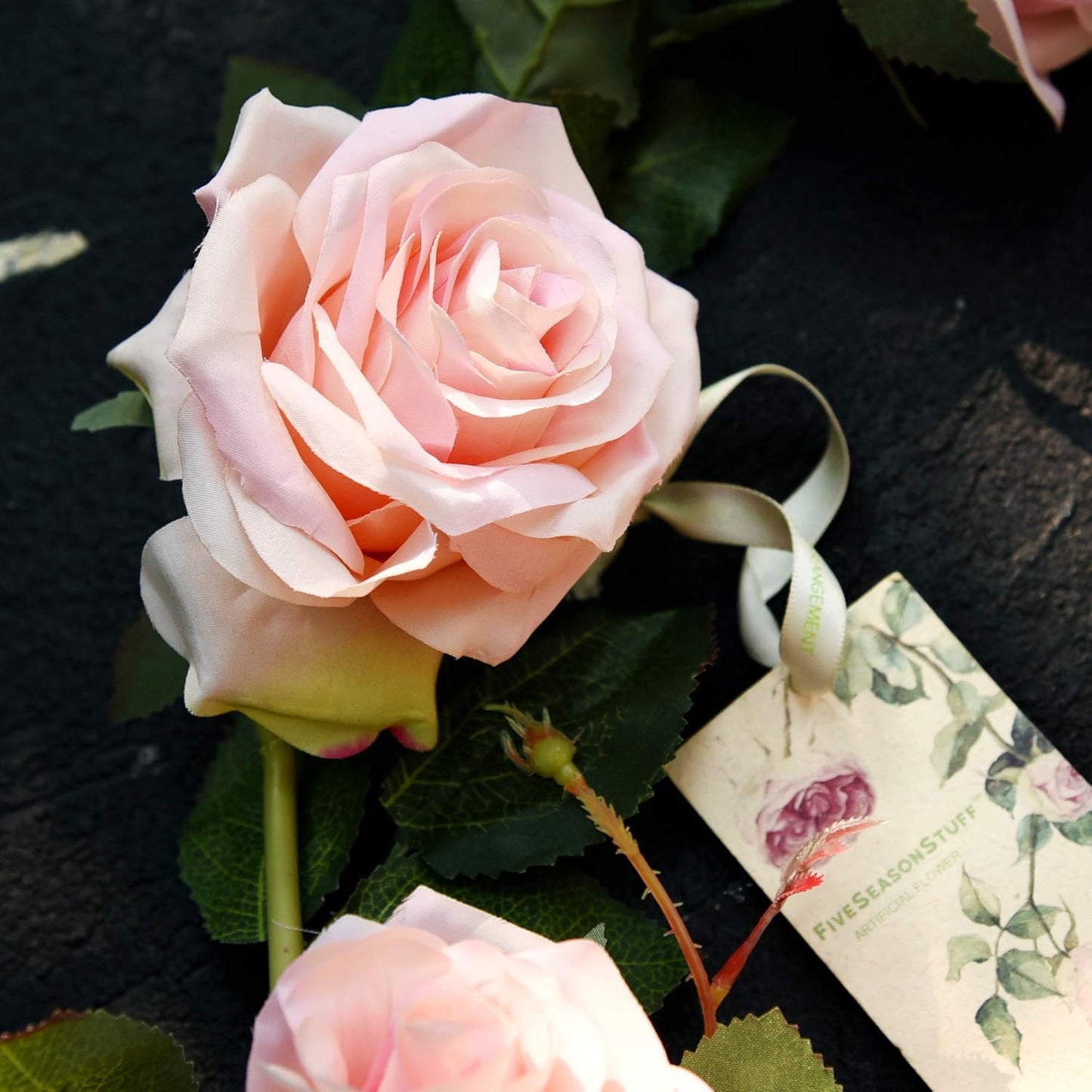 FiveSeasonStuff Dreamy Pink Artificial Silk Roses Flower Garland, Bendable Hanging Vines (2pcs, 11ft)