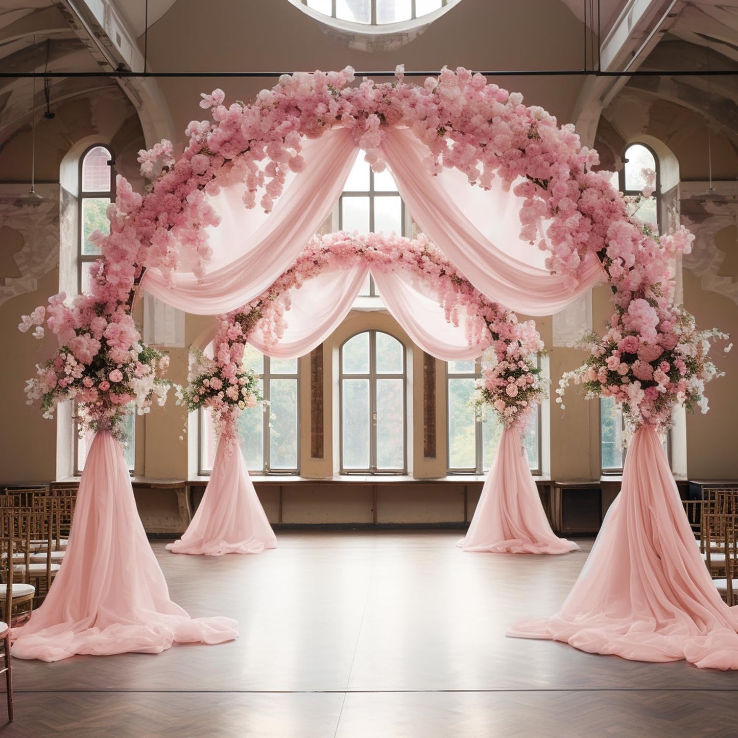 Wokceer Blush Wedding Arch Draping Fabric Backdrop 3 Panels 28.7" X 20FT Sheer Drapes Fabric for Wedding Arbor Ceremony Party