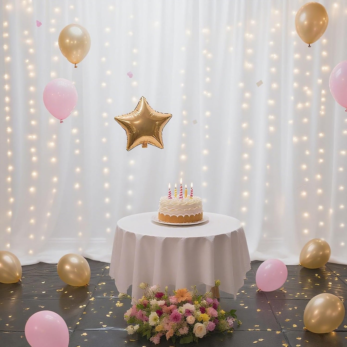 Ledido 10×8ft Tulle Backdrop Curtains with Lights String - 300LED Fairy Lights Sheer Curtain Backdrop for Weddings Baby Shower and Birthday Party Decorations(2 Panels 5×8ft)