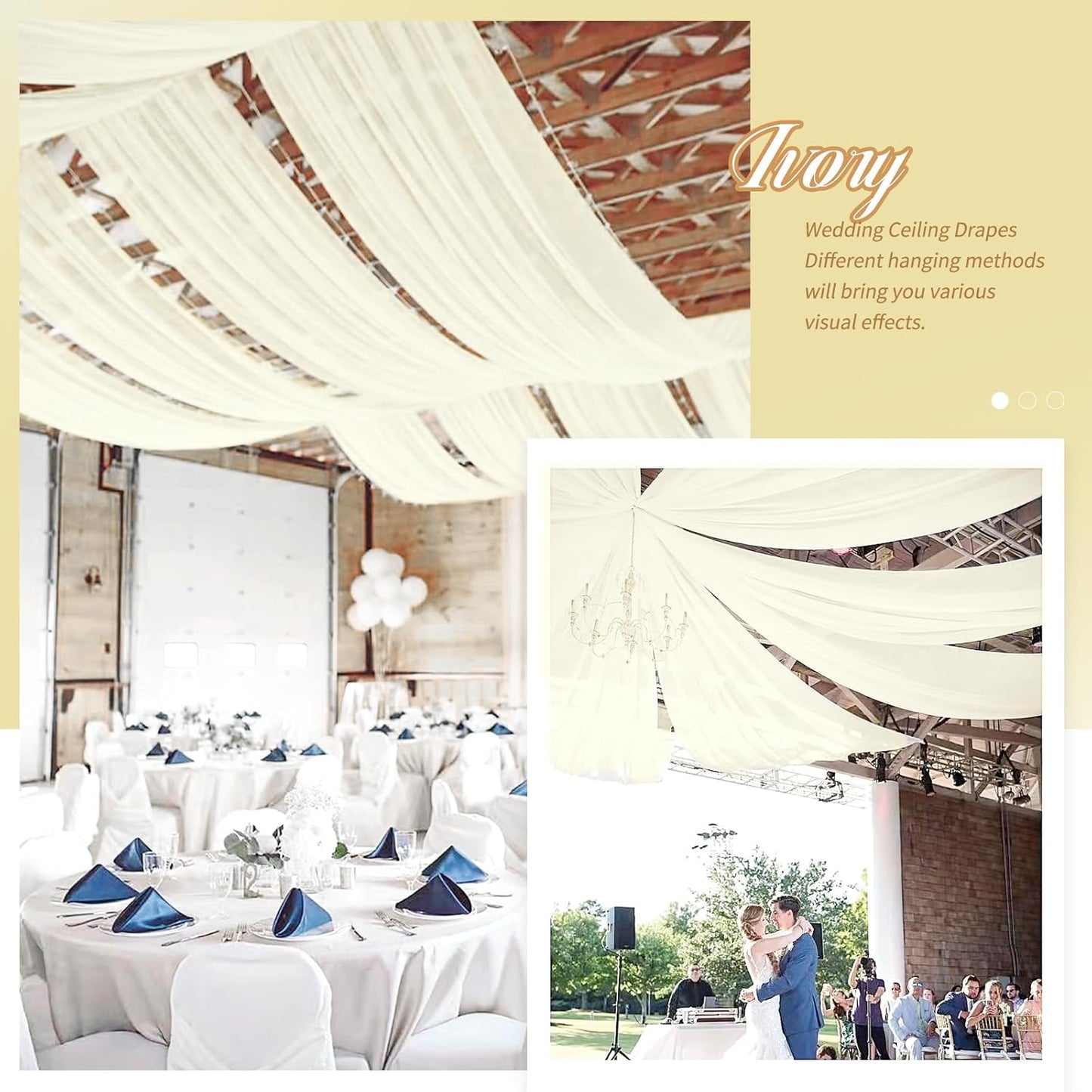 6 Panels Ivory Ceiling Drapes for Wedding 5ftx10ft Chiffon Fabric Arch Draping Curtains Sheer Drapery for Party Ceremony Birthday Baby Shower Reception Stage Swag Ceiling Decorations