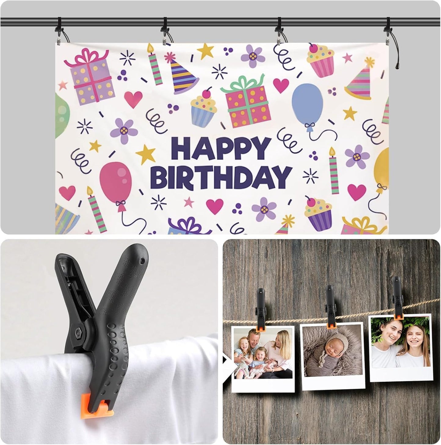 6 Pack 4.5 Inch Heavy Duty Spring Clamps + 6 Pack Backdrop Clips, Elastic Nylon Backdrop Clamps Holder Background Clips for Video Photography Background Support, Canvas, Creation and Home Use