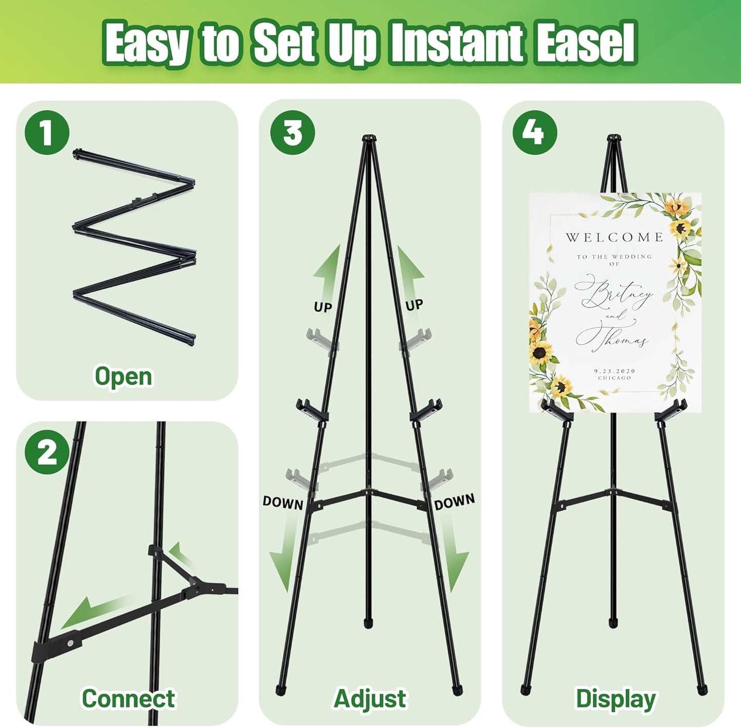 6Pcs Black Easel Stand for Sign - 63" Adjustable Metal Easels for Display Wedding Sign Stand Poster Stand, Lightweight Welcome Sign Easel, Folding Portable Easel Stand with Carrying Bag