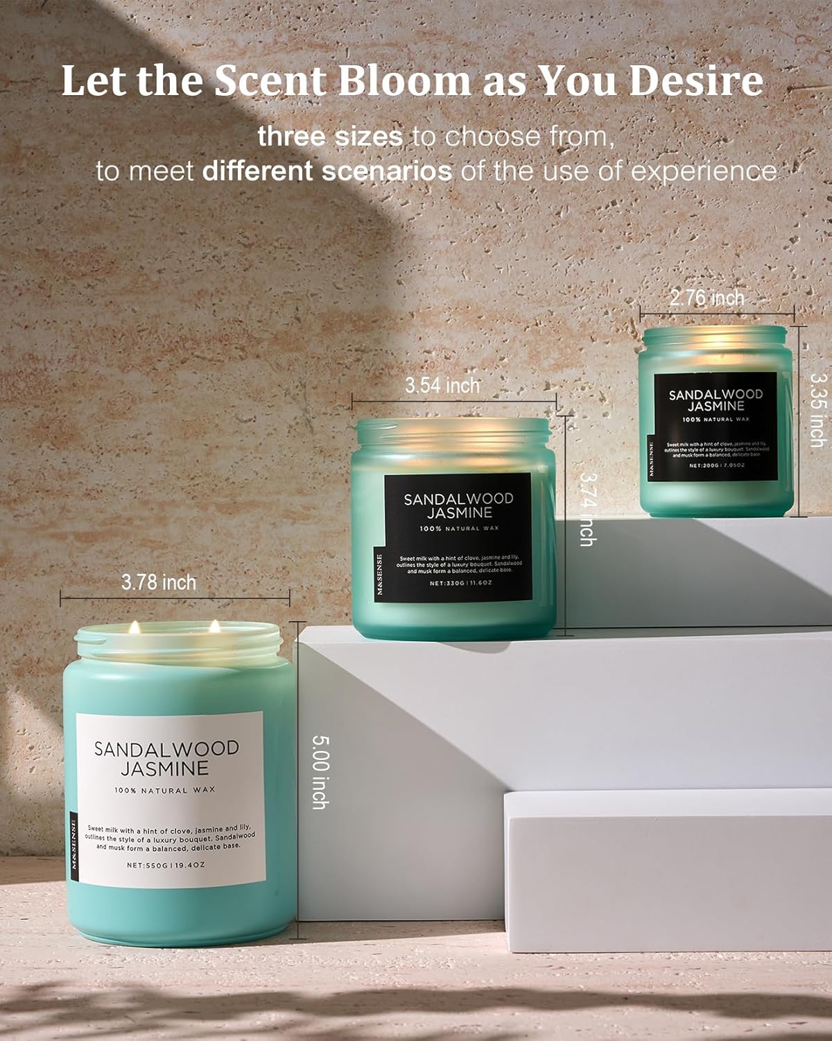 M&SENSE Sandalwood Jasmine Scented Candles, Large Soy Natural Long Lasting 19.4oz 110 Hour Burning Floral Non Toxic Double Wick Aromatherapy Candle Gifts for Women Friend