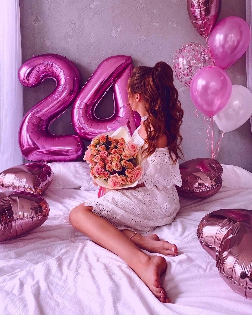 40 Inch Rosy Purple Large Number 4 Birthday Balloon, Giant Number Four 14 24 34 40 44 Balloons, Rosy Purple Foil Mylar Big Balloons for Anniversary Graduation Supplies Decorations