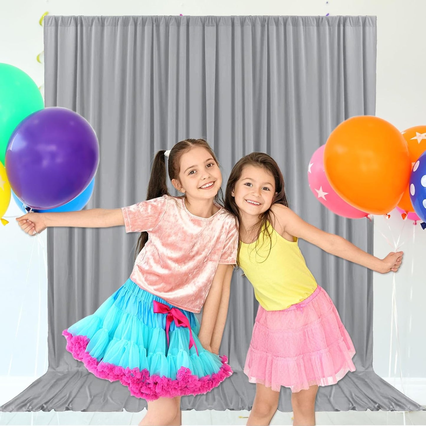 10ft x 10ft Dark Grey Backdrop Curtains for Parties, Fabric Satin Background Curtain with Rod Pockets for Weddings, Birthday, Baby Shower, Photography, Graduation Party Backdrop Drapes, 2 Panels