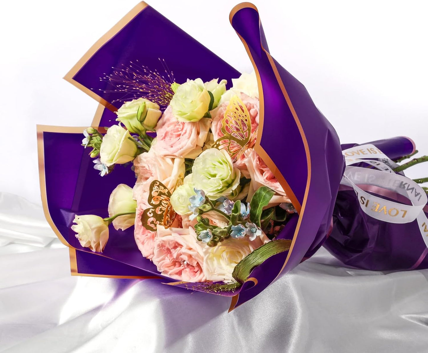 NESCCI 20 Sheets Flower Wrapping Paper - Waterproof Floral Bouquet Wrapping Paper, Florist Supplies Packaging Paper for Wedding Birthday Gift DIY (Deep purple)