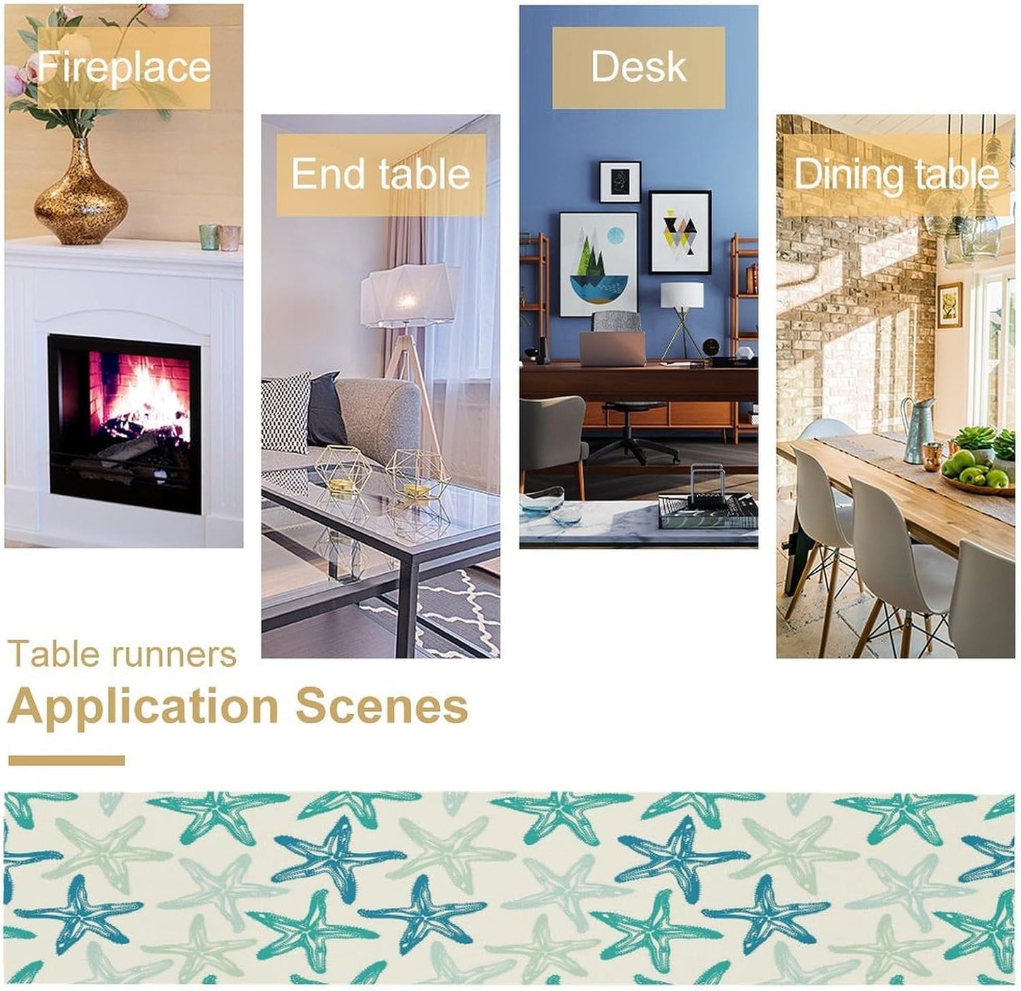 Starfish Plaid Table Flag Green Plaid and Marine Life Starfish Kitchen Table Flag Suitable for Birthday Party Restaurant Decoration Outdoor Picnic 13 * 90 Inch