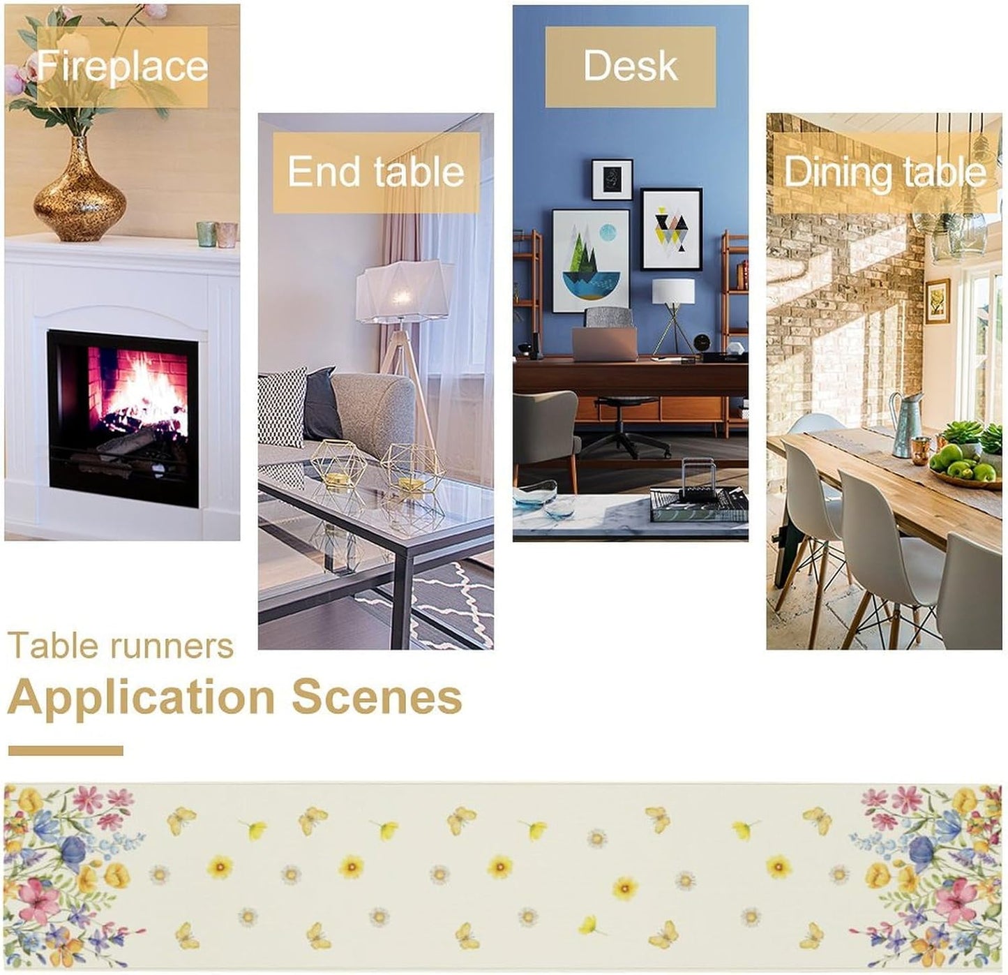 Flower Table Runner, Colorful Watercolor Pink Flower Plants Nature Butterfly Table Runner for Kitchen Dinner Living Room Home Party, 13x70 Inch