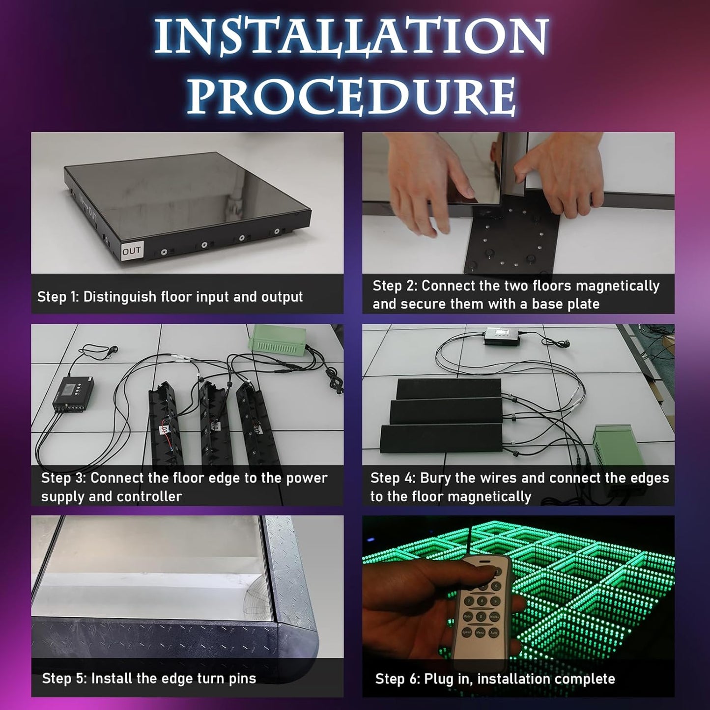 Dance Floor Stage Lights-Tempered Glass with Flight Case - RGB Color Changing Lights for Wedding, Party, Club - Non-Slip (RGB-Magnetic, 8 * 8 FT)