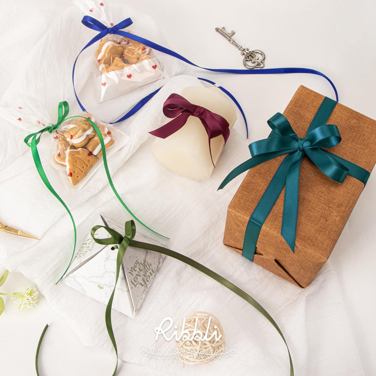 Ribbli Moss Green Satin Ribbon,Double Faced Satin 1/4 inch x Continuous 25 Yards,Use for Bows Bouquet,Gift Wrapping,Wedding Decoration,Floral Arrangement