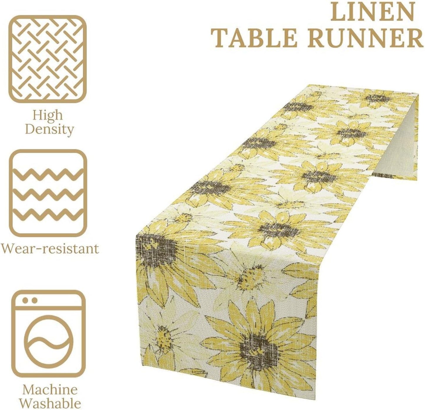 Chrysanthemum Vintage Floral Table Runner, Elegant Grunge Gray Sunflower Spring Summer Elegant Pattern Artichokes Flower Table Runner for Party Kitchen Dining Living Room Decor, 13x36 Inch