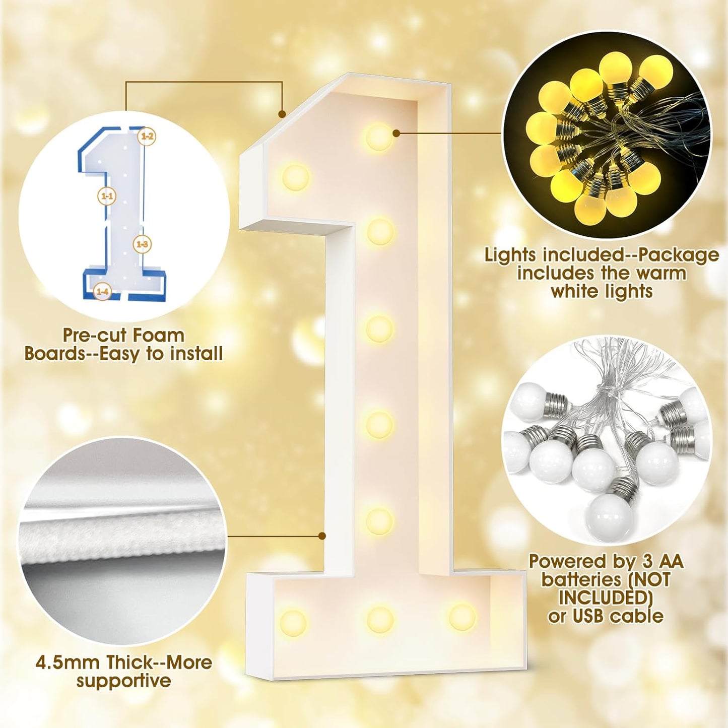 Ledido 4FT Marquee Light Up Letters Large Light Up Letters for Party Decoration, Marquee Letter for Birthday Graduation Baby Shower Wedding, Pre-cut Foam Board Assembly Required Letter Y