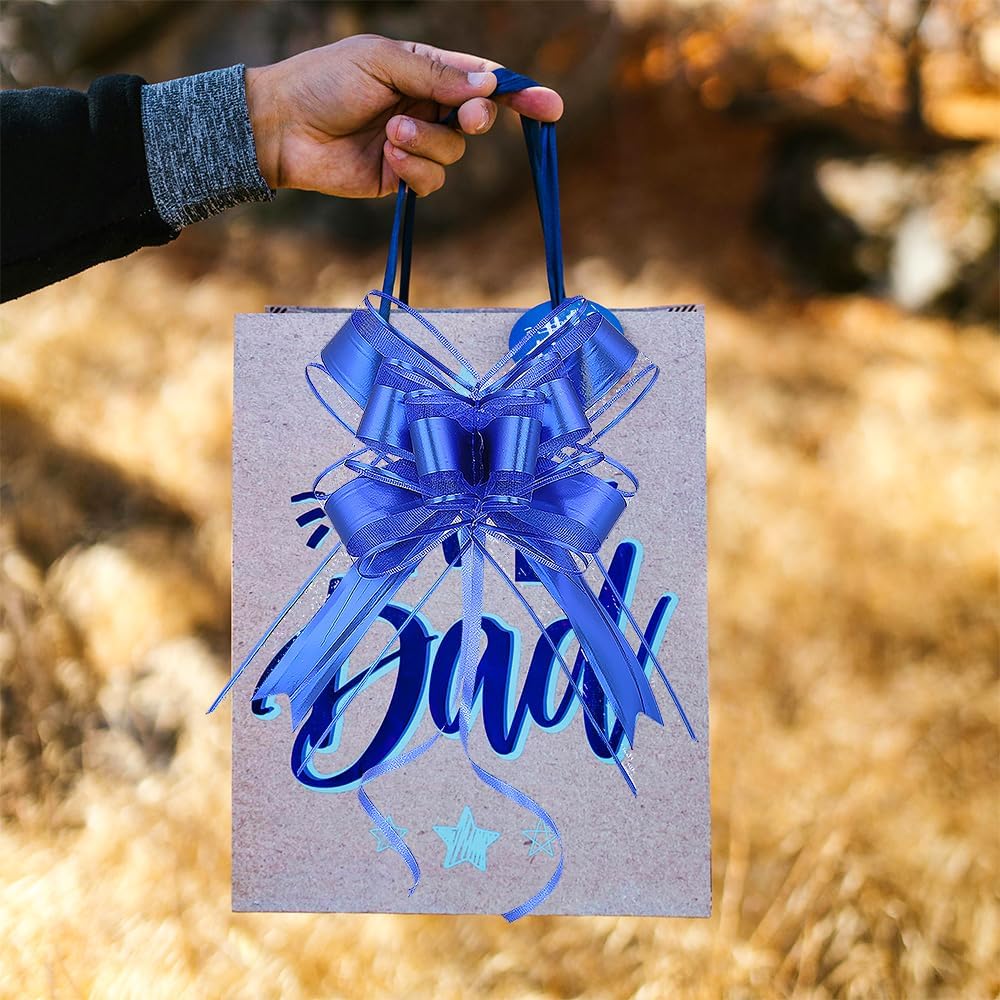 WEWILUCK Bows for Gift Basket - 15PCS Perfect Large Blue Gift Bows for Gift Wrapping, Pull Bows for Man Present Decoration Birthdays Holiday and More(Royal Blue, 6 inches)