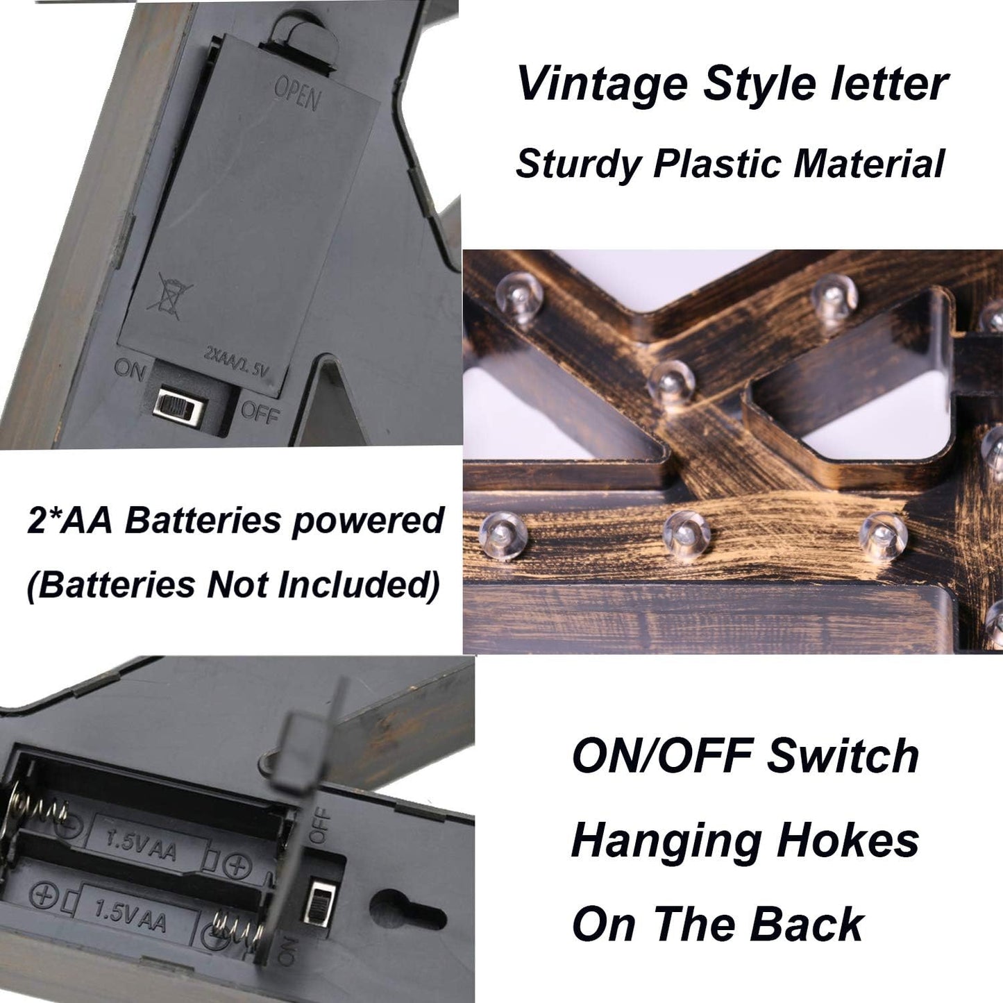 OYCBUZO Golden Black Led Marquee Letter - Industrial, Vintage Style Light Up Alphabet Letter Sign for Cafe Wedding Birthday Party Christmas Lamp Home Bar Initials Decor - H