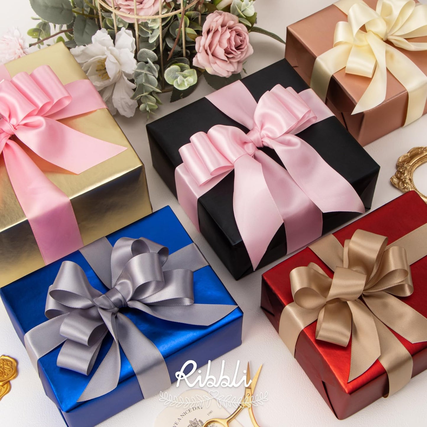 Ribbli Pink Double Faced Satin Ribbon,1-1/2” x Continuous 25 Yards,Use for Bows Bouquet,Gift Wrapping,Baby Shower,Floral Arrangement